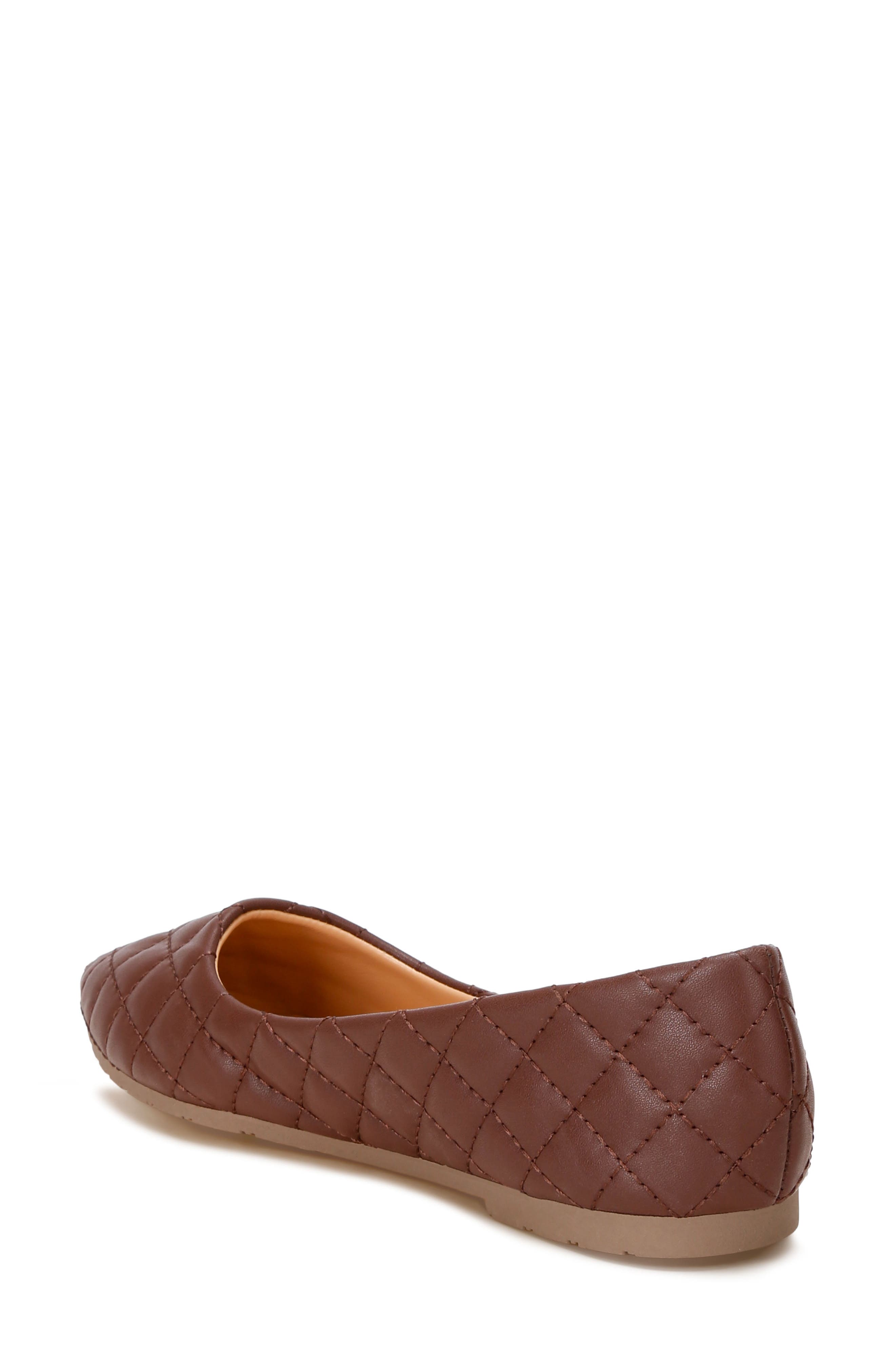 Rikhani Quilted Pointed Toe Ballet Flat, Alternate, color, BROWN