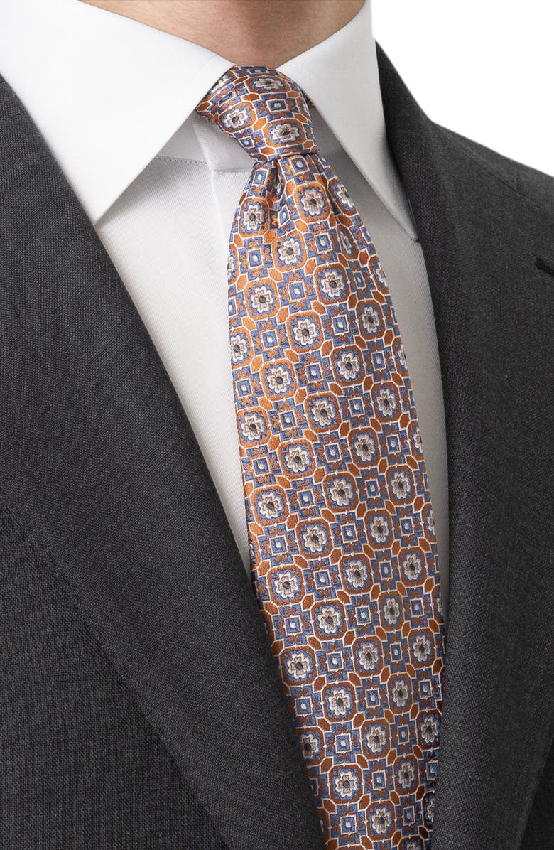Eton Floral Medallion Silk Jacquard Tie, Alternate, color, Medium Orange