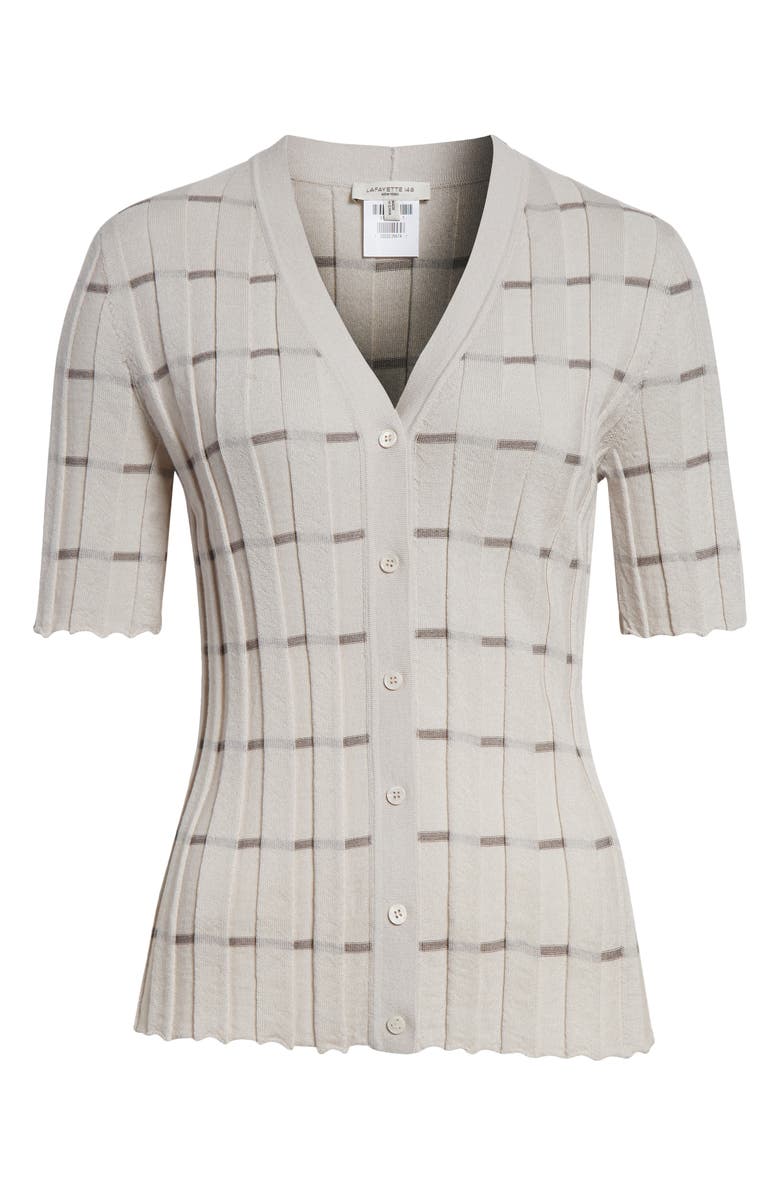 Lafayette 148 New York Plaited Stripe Cashmere Rib Cardigan, Alternate, color, Pearl Multi