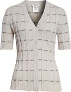 Lafayette 148 New York Plaited Stripe Cashmere Rib Cardigan