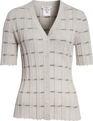 Lafayette 148 New York Plaited Stripe Cashmere Rib Cardigan