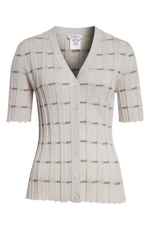 Lafayette 148 Cashmere Striped Fitted Short Sleeve Cardigan In Purple
