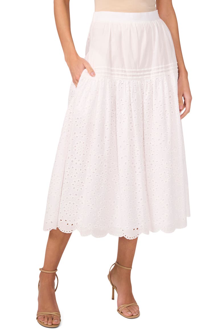 Eyelet Embroidery A-Line Cotton Skirt, Main, color, ULTRA WHITE