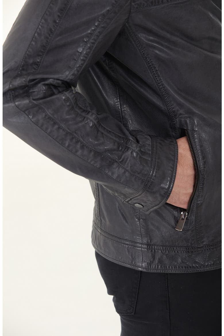 Water Resistant Leather Racer Jacket, Alternate, color, CHARCOAL