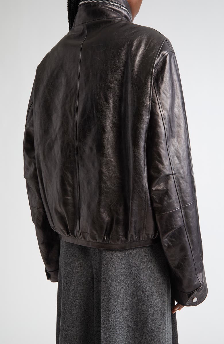 Michael Kors Collection Lambskin Leather Bomber Jacket, Alternate, color, Black