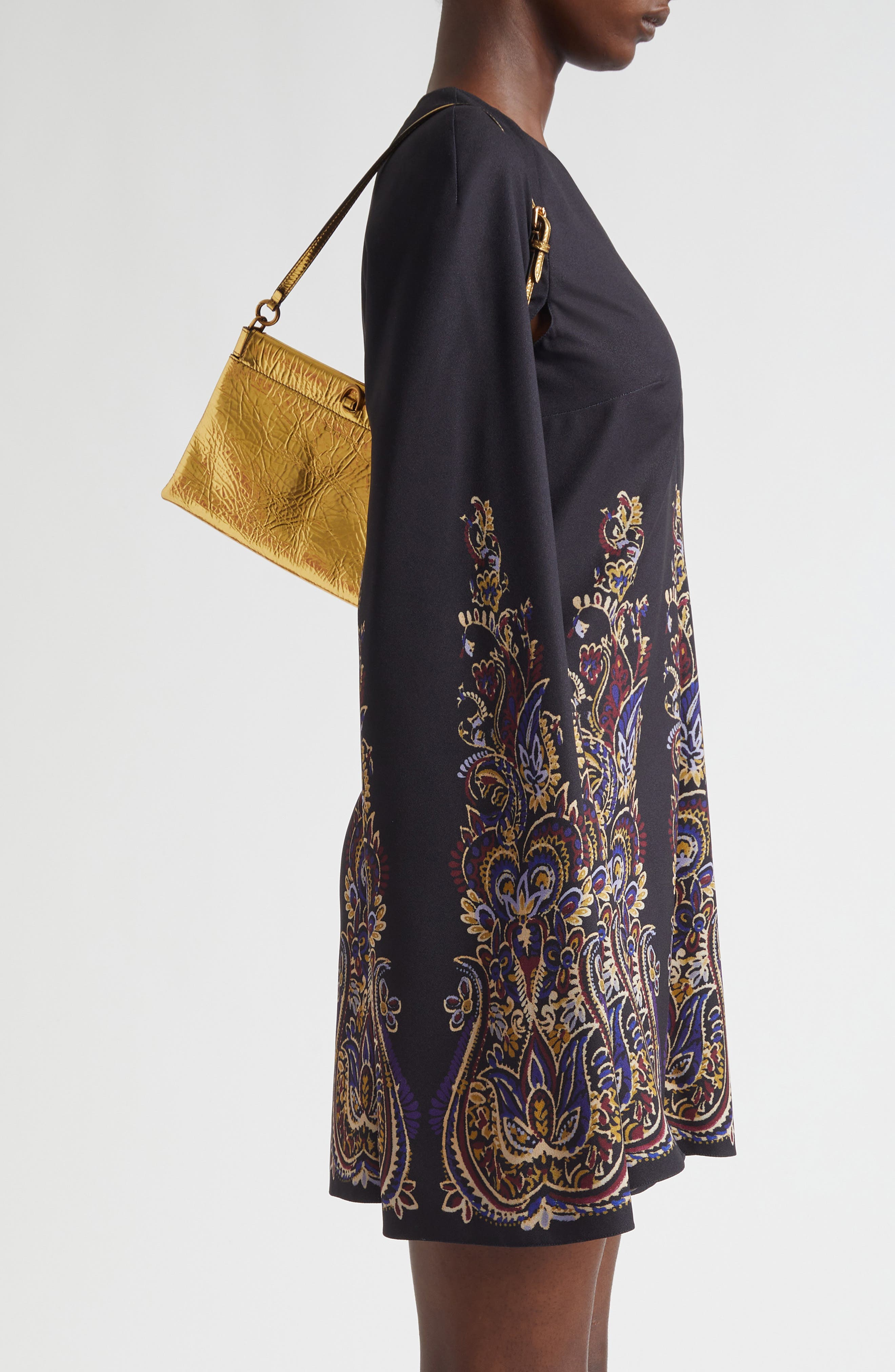 Etro Extra Small Clutch Talk Crinkled Metallic Leather Clutch, Alternate, color, Gold