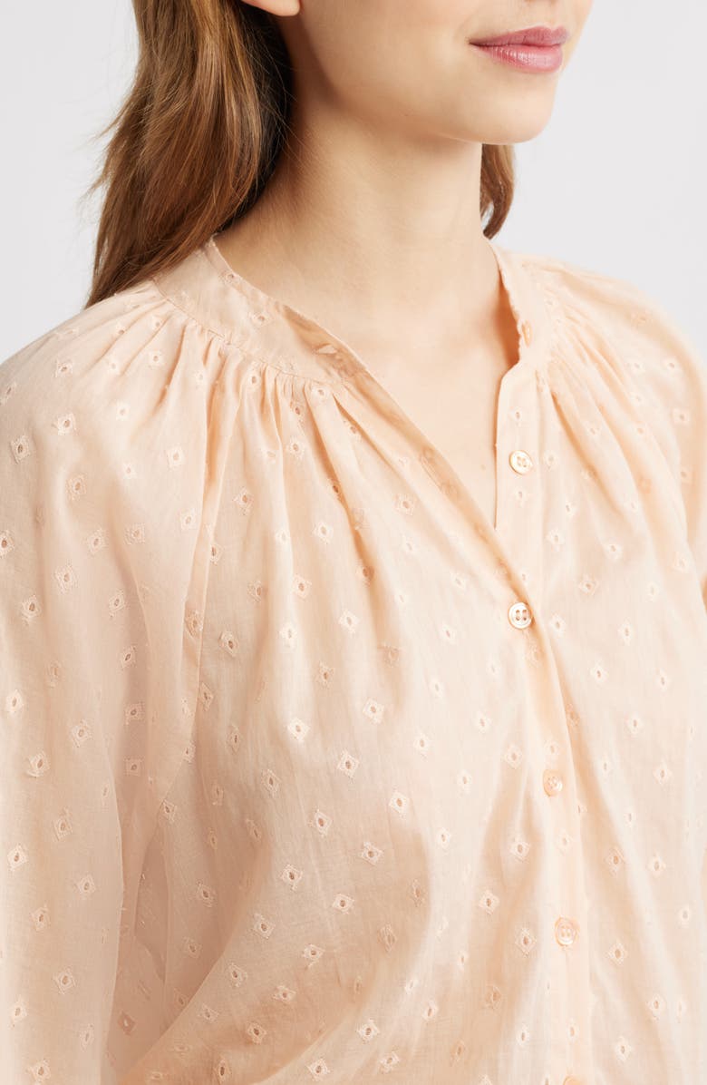 DÔEN Juilenne Diamond Embroidered Organic Cotton Voile Shirt, Alternate, color, Peach Sorbet Marseille