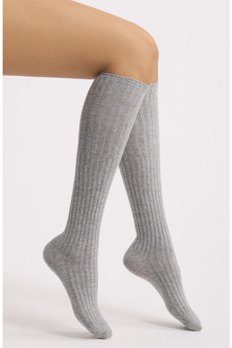 Rib Knee Socks, Main, color, LT GREY HEATHER