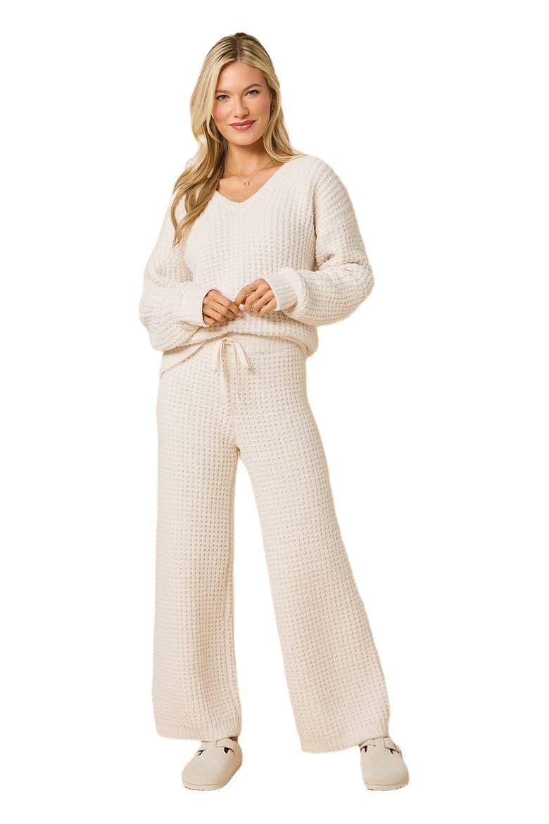 Waffle Marshmallow V-Neck Lounge Set, Main, color, Almond