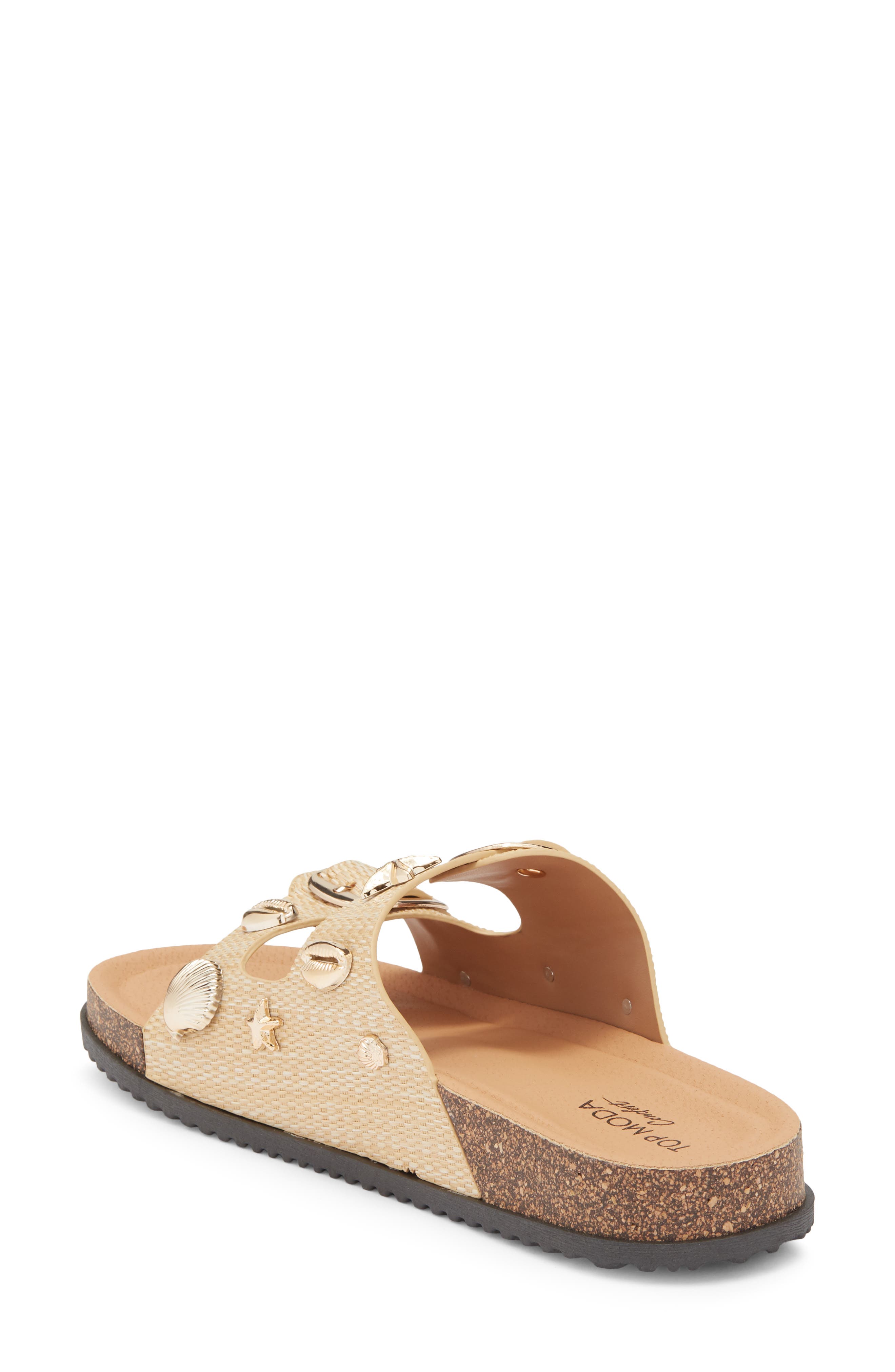 TOP MODA Arissa Slide Sandal, Alternate, color, Dnu/Beige Raffia
