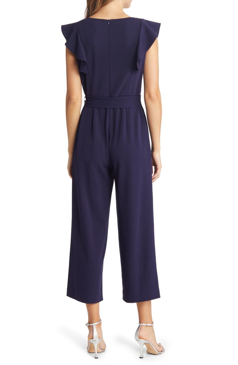 Tahari ASL Ruffle Tie Waist Scuba Crepe Crop Jumpsuit, Alternate, color, 