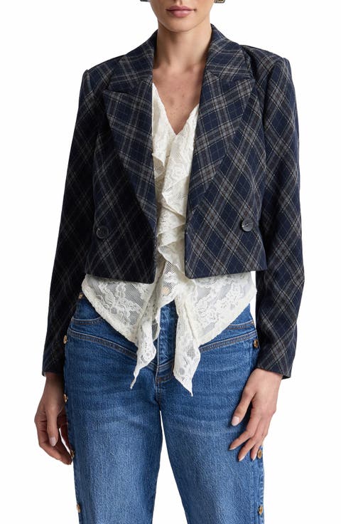 Plaid Double Breasted Cropped Blazer