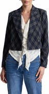 Avec Les Filles Plaid Double Breasted Cropped Blazer