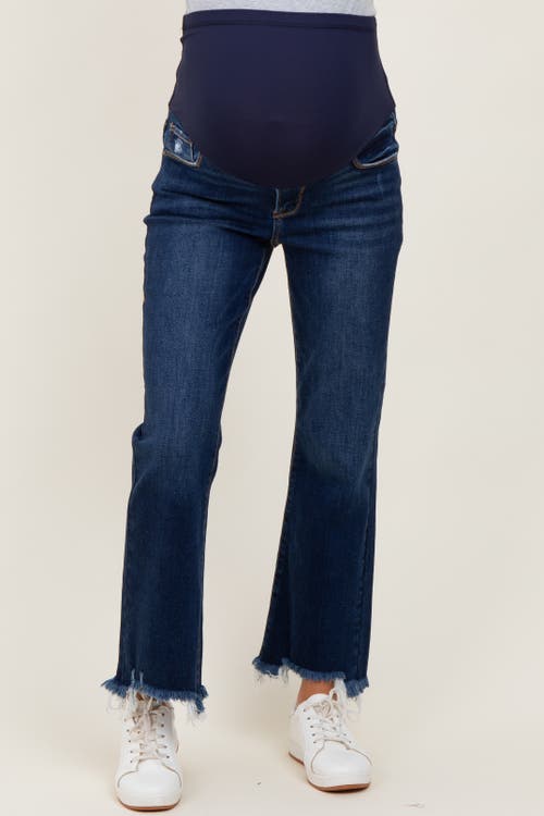Pinkblush Distressed Hem Cropped Bootcut Maternity Jeans In Blue