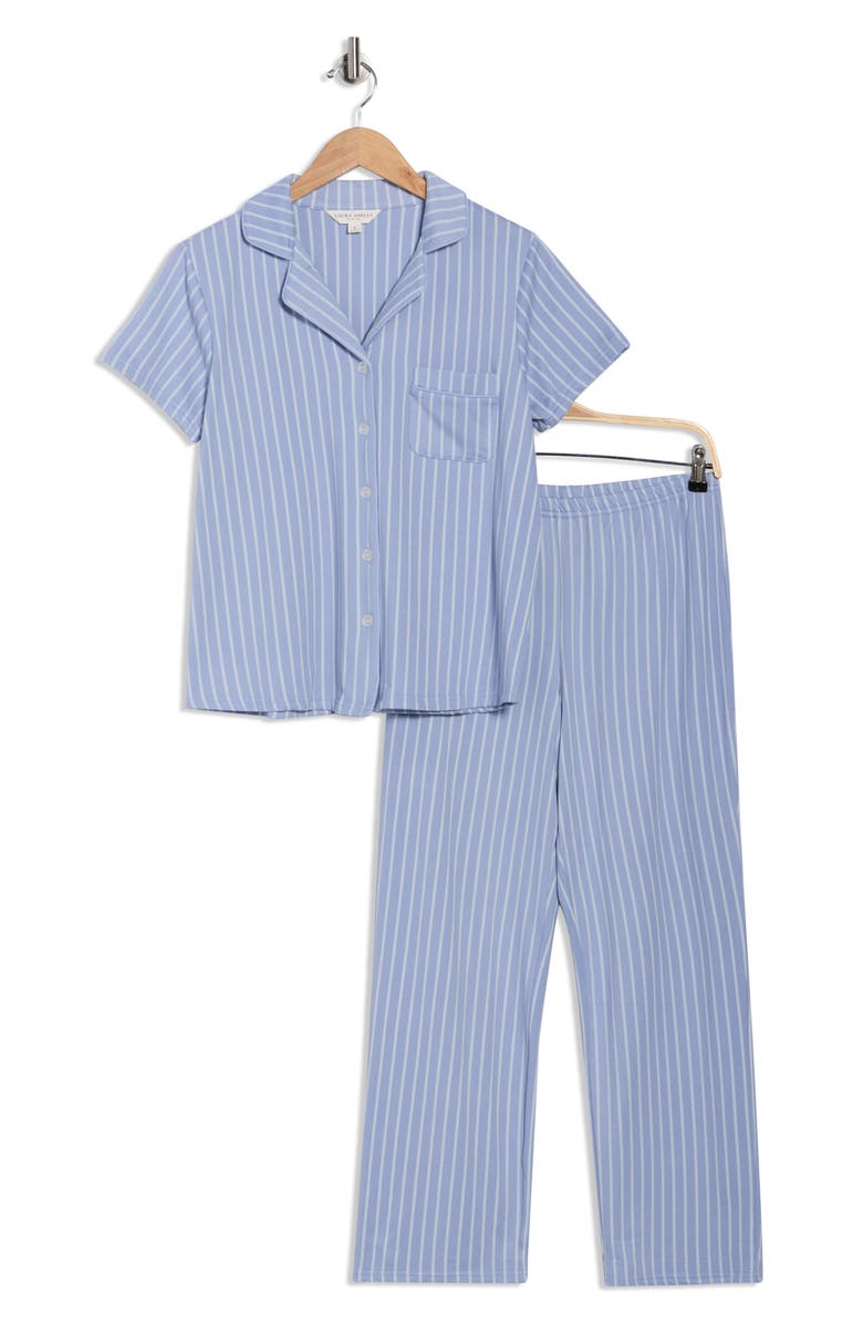 Laura Ashley Stripe Brushed Pajamas, Alternate, color, Blue Stripe