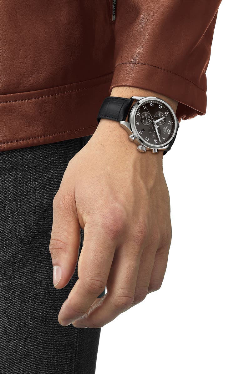 Tissot Chrono XL Collection Chronograph Leather Strap Watch, 45mm, Alternate, color, Black/ Silver