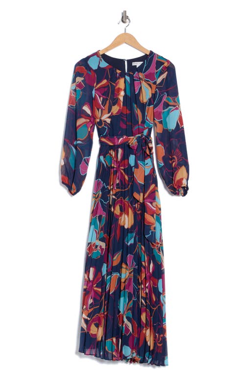 Sandra Darren Pleated Long Sleeve Maxi Dress In Multi