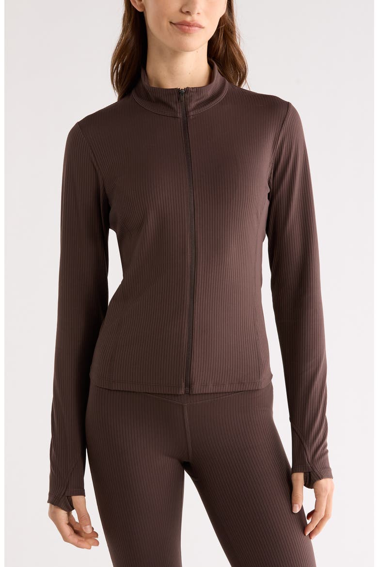 Thrive Rib Knit Zip Front Sweatshirt, Alternate, color, BROWN MOLE