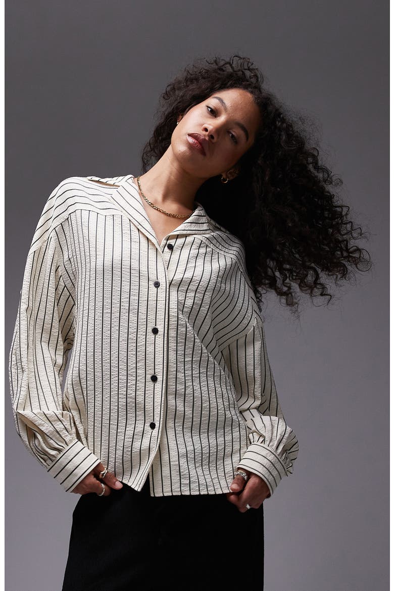 Textured Stripe Button-Up Shirt, Main, color, WHITE MULTI