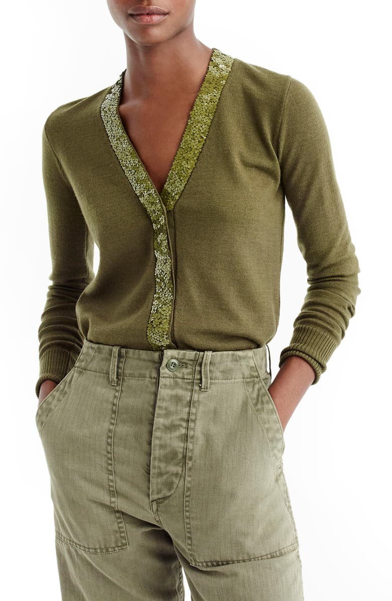 J.Crew Harlow Sequin Placket Cardigan, Main, color, 
