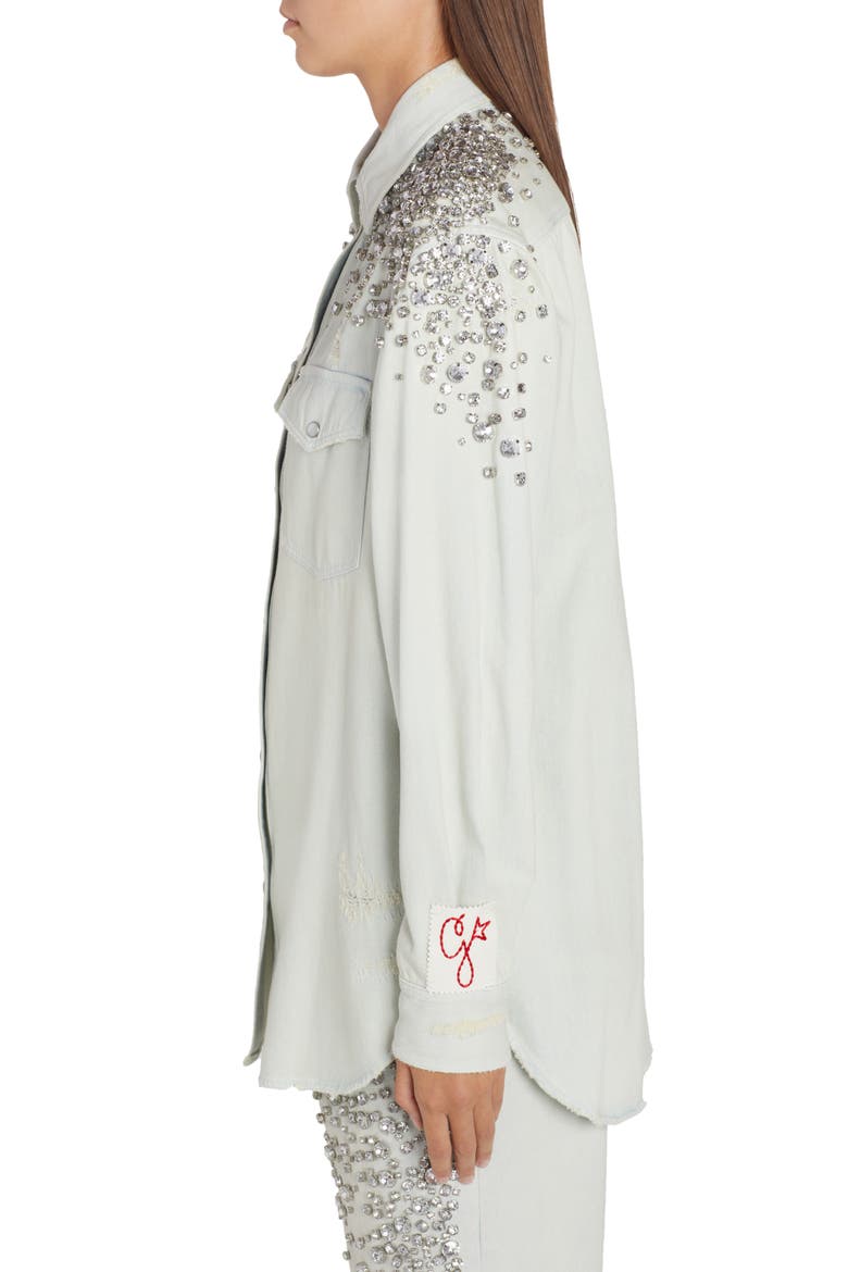 Crystal Embellished Boyfriend Denim Shirt, Alternate, color, BLUE