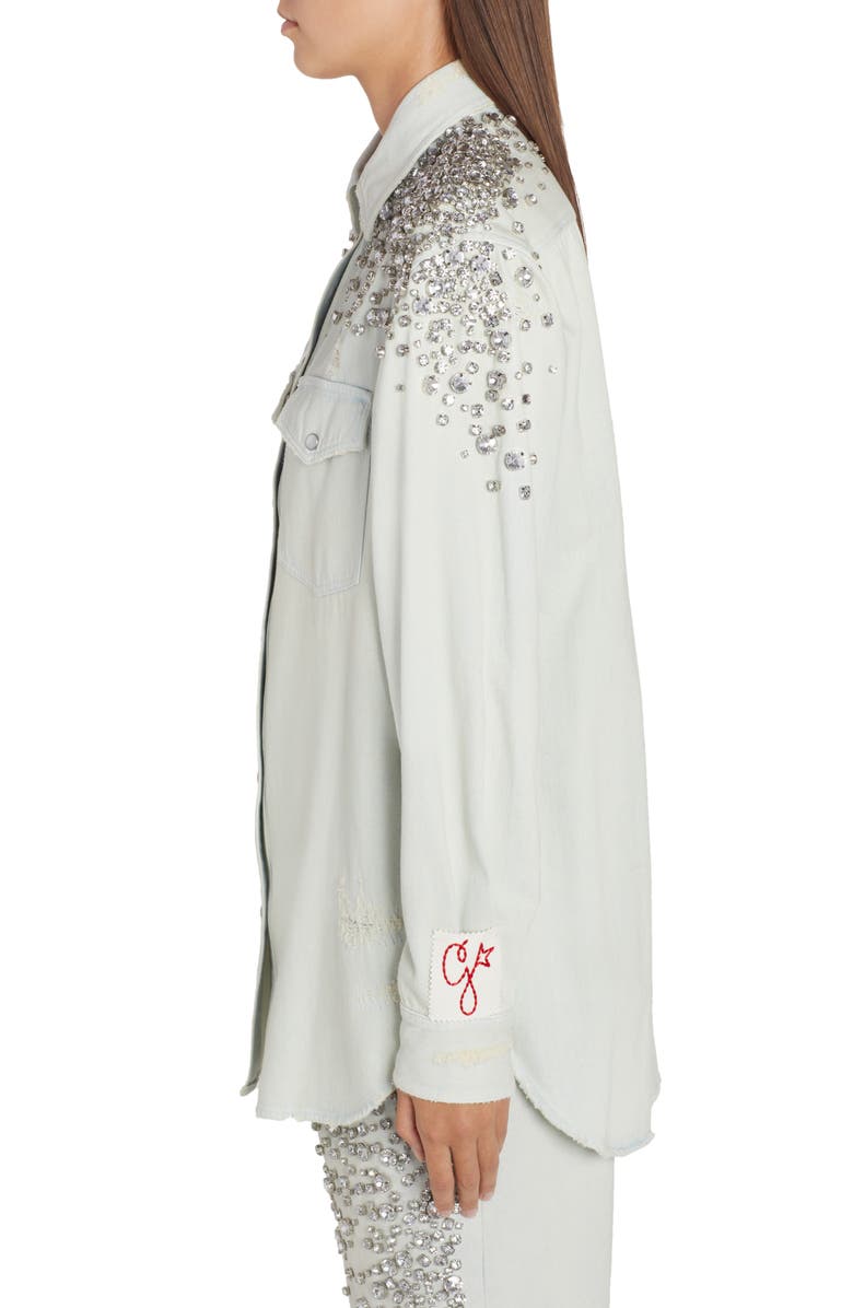 Golden Goose Crystal Embellished Boyfriend Denim Shirt, Alternate, color, 