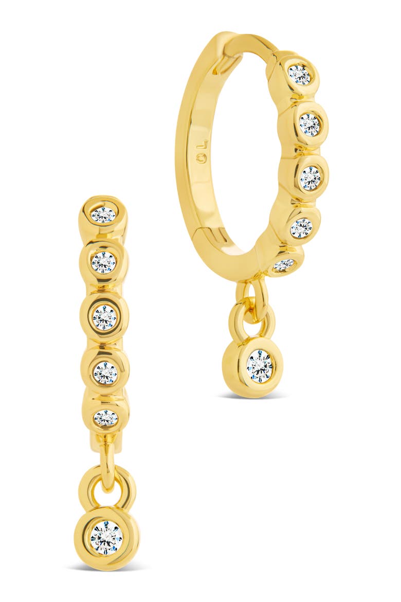 Bezel Cubic Zirconia Huggie Hoop Earrings, Main, color, GOLD