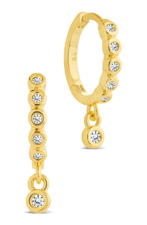 Bezel Cubic Zirconia Huggie Hoop Earrings