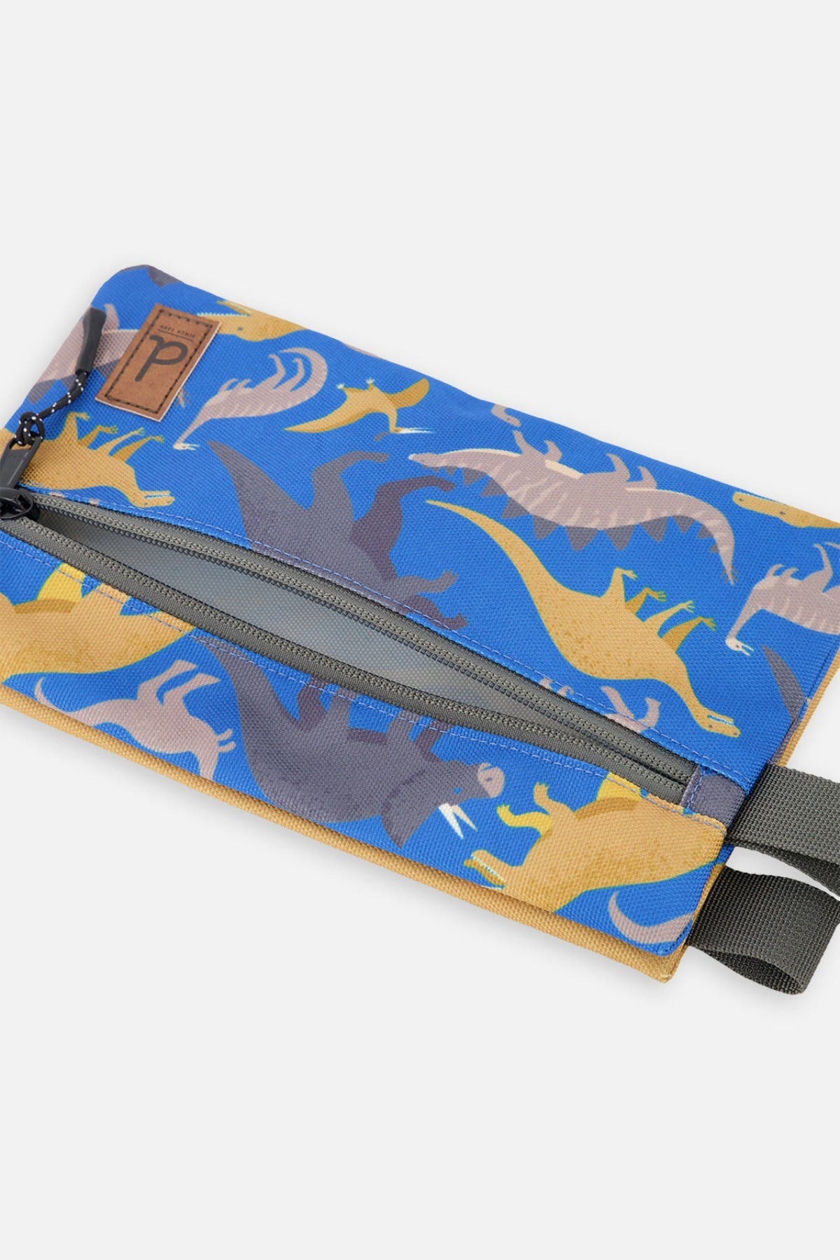 Deux par Deux Dinosaur Graphic Durable Double-Compartment Pencil Case, Alternate, color, Blue Dinosaur Print