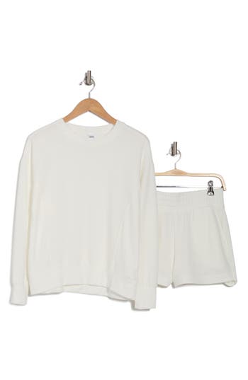 Rbx Fleece Sweatshirt & Shorts Set In Cream Solid
