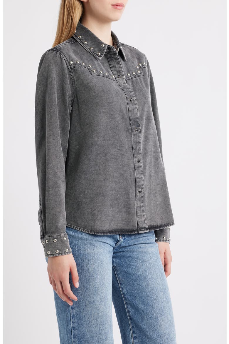 Vinea Stud Accent Western Snap-Up Denim Shirt, Alternate, color, BLACK