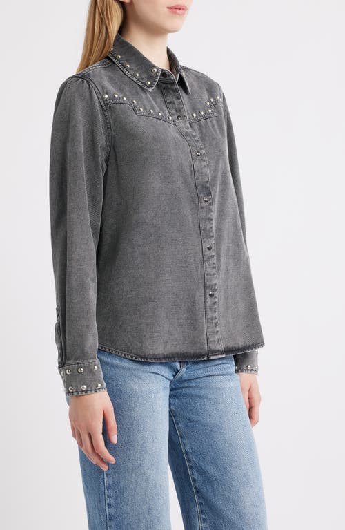 Rails Vinea Stud Accent Western Snap-up Denim Shirt In Gray