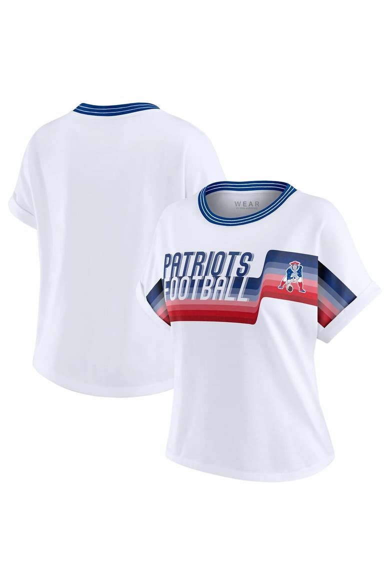 Women's WEAR by Erin Andrews White New England Patriots Cropped Center Stripe Dolman T-Shirt, Main, color, White