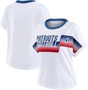 WEAR by Erin Andrews Women's WEAR by Erin Andrews White New England Patriots Cropped Center Stripe Dolman T-Shirt