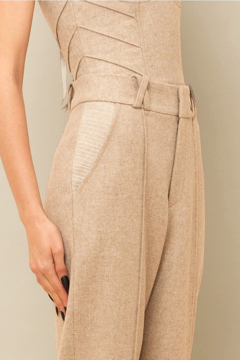 Aconitum Tailored Wool Mesh-Detail Trouser, Alternate, color, Beige
