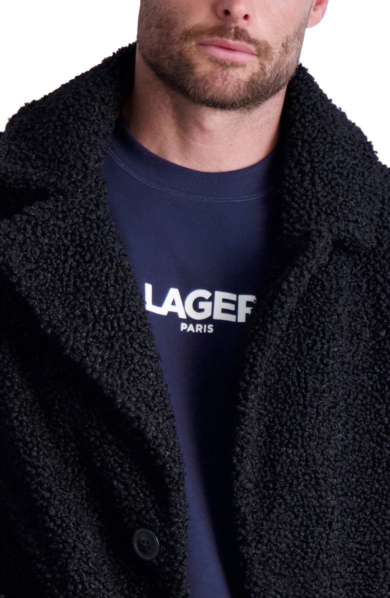 KARL LAGERFELD PARIS Fleece Longline Coat, Alternate, color, Black