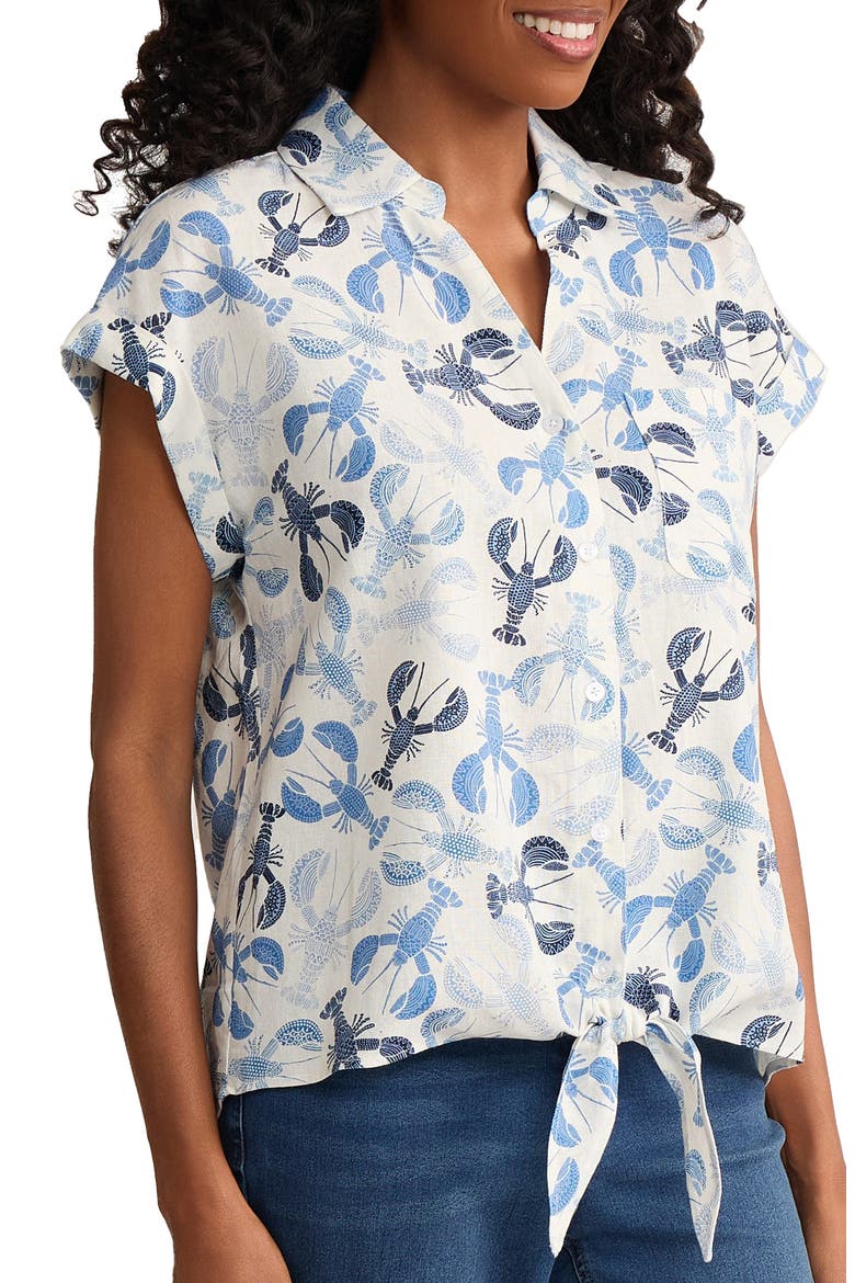 Lobster Print Tie Front Shirt, Alternate, color, NATURAL WHITE MULTI