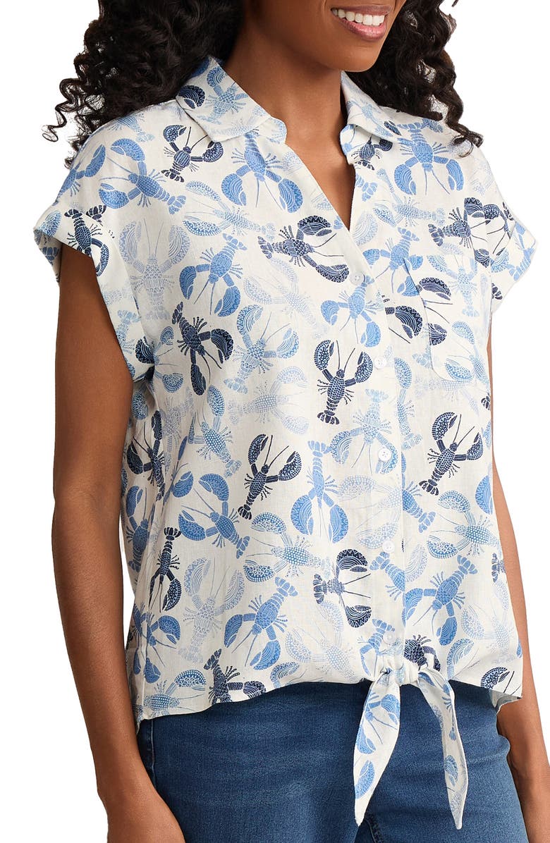 Jones New York Lobster Print Tie Front Shirt, Alternate, color, Natural White Multi