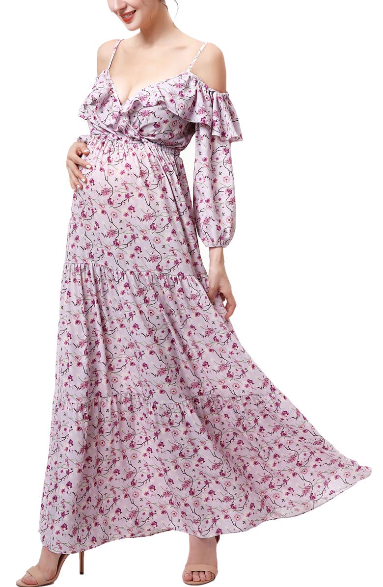 Kimi and Kai Raina Cold Shoulder Long Sleeve Maternity Dress, Alternate, color,