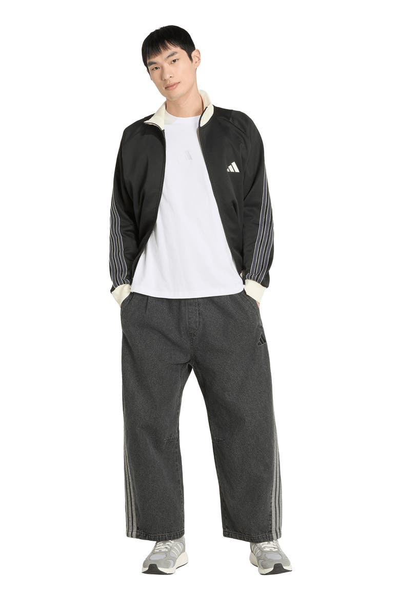 Relaxed Leg 3-Stripes Denim Pants, Alternate, color, BLACK