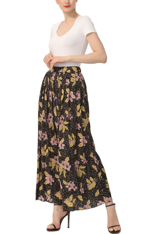 Kimi & Kai Print Box Pleat Maxi Skirt In Pink Yellow