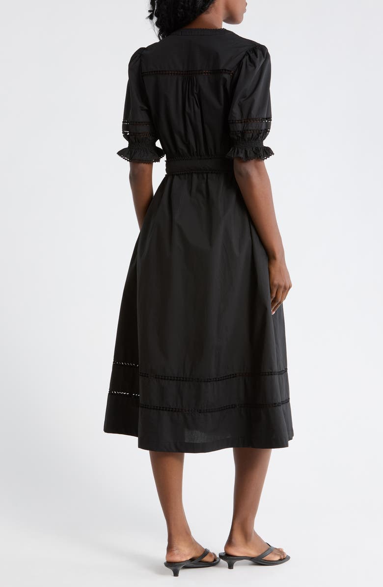 Ellen Tracy Rickrack Trim Puff Sleeve Cotton Poplin Dress, Alternate, color, Black