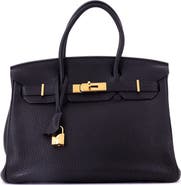Pre-Owned Hermes Birkin Handbag Black Togo with Gold Hardware 30