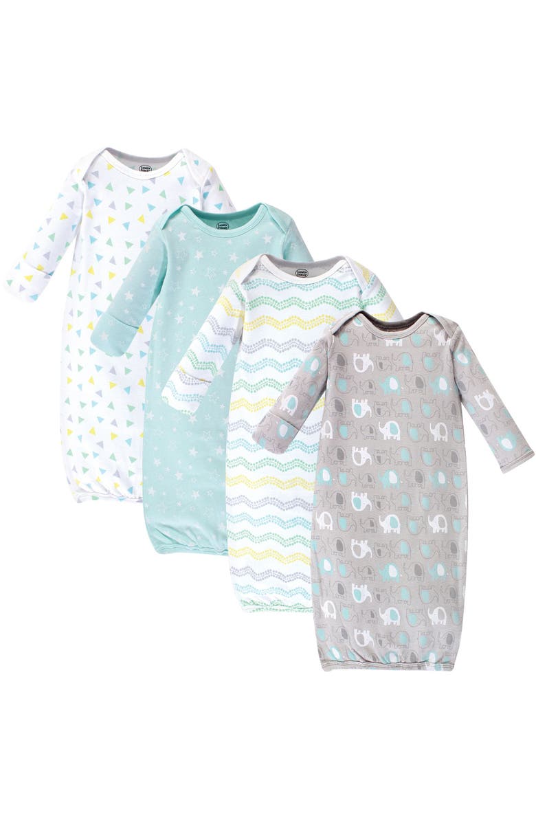 Luvable Friends 4Pk Interlock Gowns, Main, color, Basic Elephant