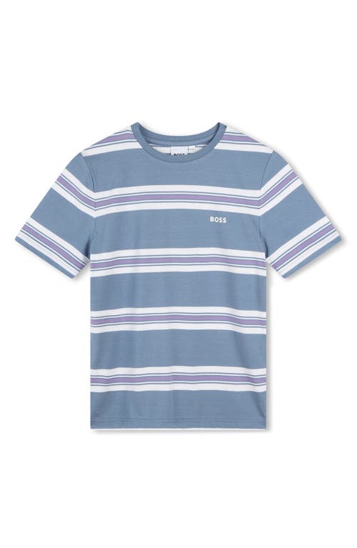 BOSS Kidswear Kids' Stripe Cotton Jersey T-Shirt in Medium Grey 