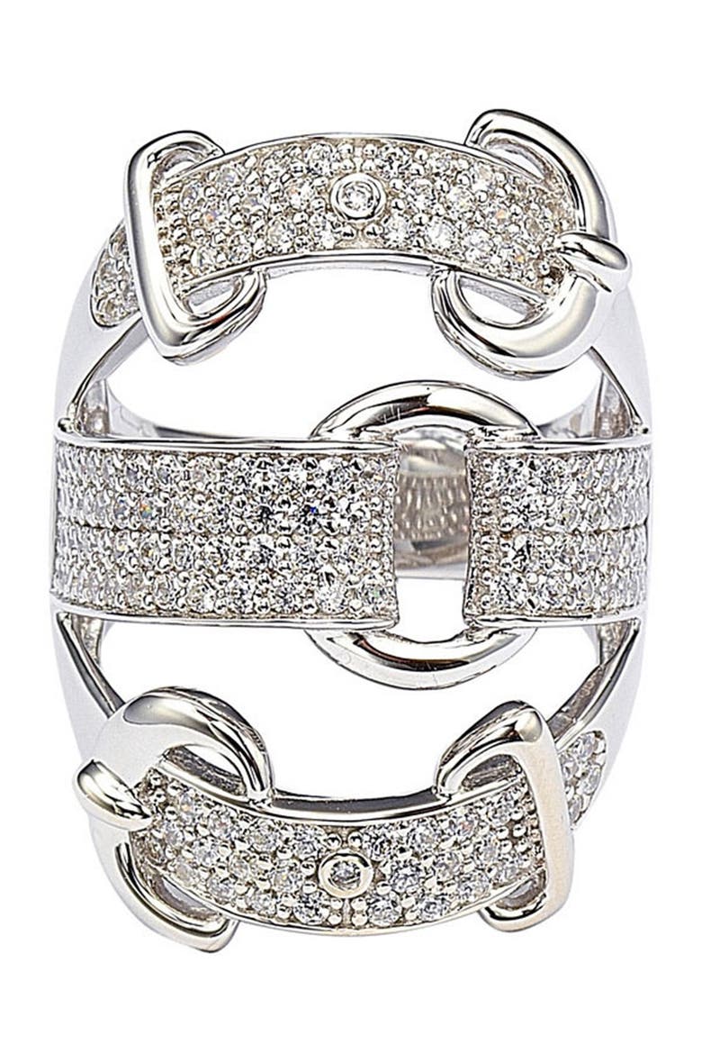Sterling Silver CZ Triple Buckle Ring, Alternate, color, WHITE