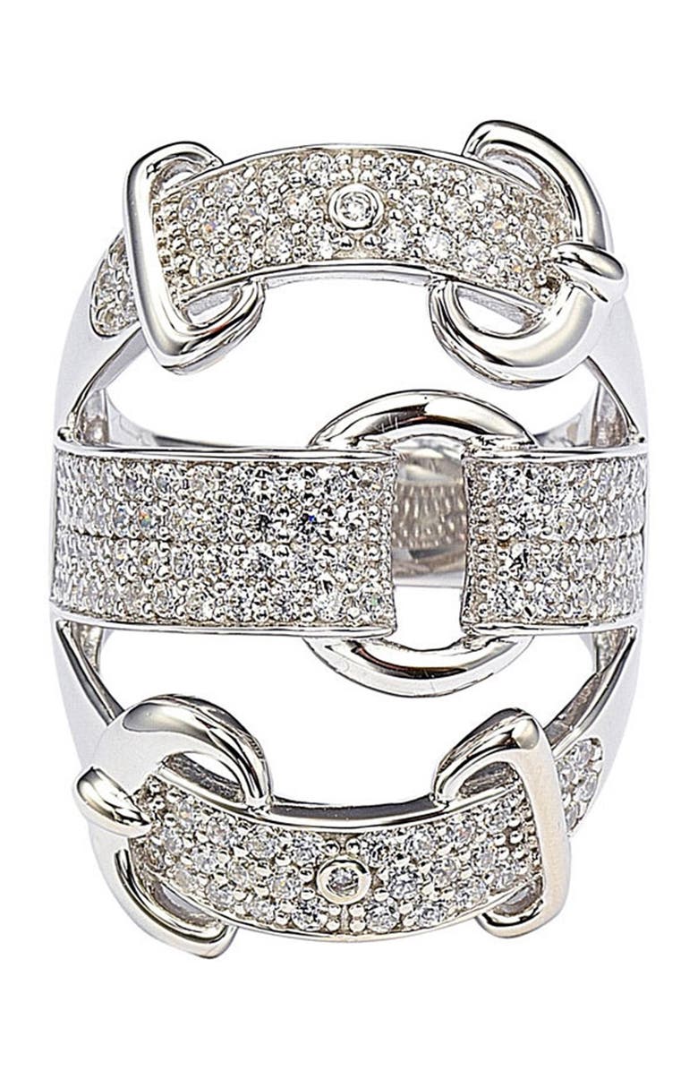 SUZY LEVIAN Sterling Silver CZ Triple Buckle Ring, Alternate, color, White