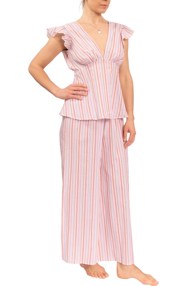 Everyday Ritual Harper Cotton Pajamas, Alternate, color, Verona Pink Stripe