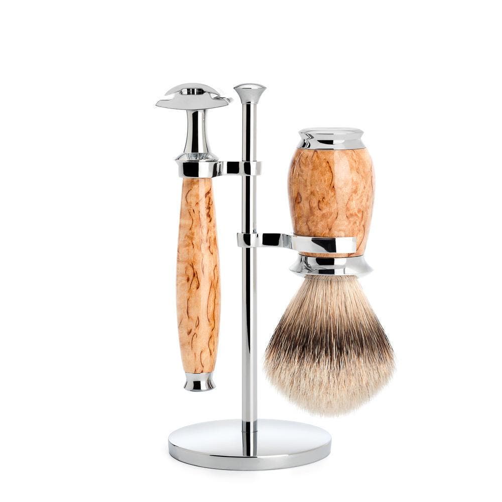 MÜHLE Purist Karelian Masur Birch 3-Piece Silvertip Badger & Safety Razor Shaving Set at Nordstrom