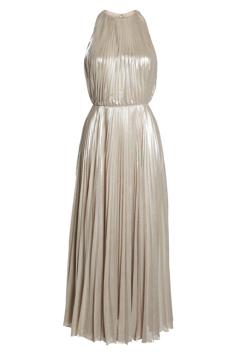 Pleated Metallic Dress, Alternate, color, CHAMPAGNE